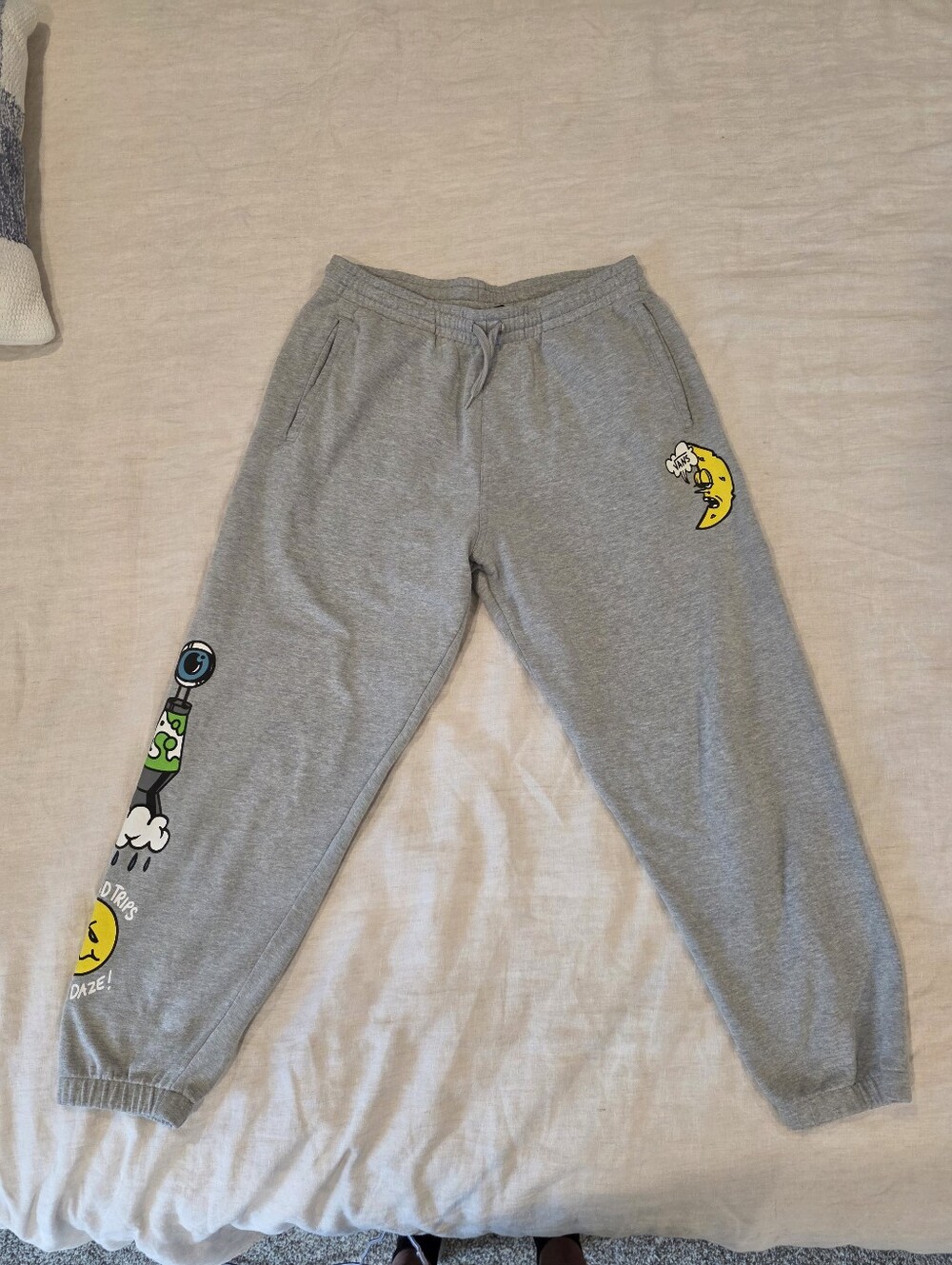 Vans No Bad Trips Better Daze Graphic Gray Fleece Sweatpants Size 31